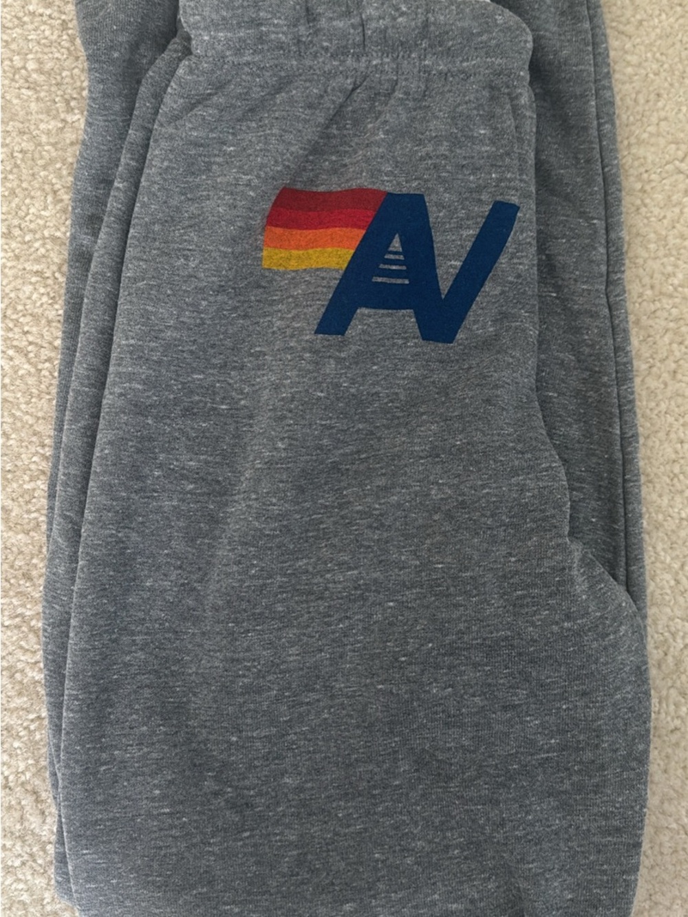Aviator Nation Heather Gray Joggers with Rainbow Stripe Logo